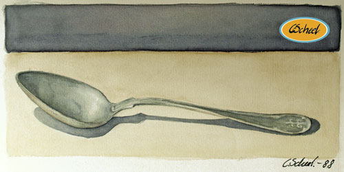 Charlotte Scheel akavarel water color  ske spoon 