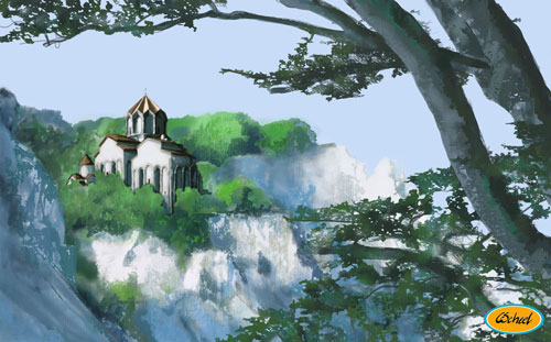 Charlotte Scheel gameart game art koncept kunst concept art monastery kloster klink møens klint klippe cliff castle 