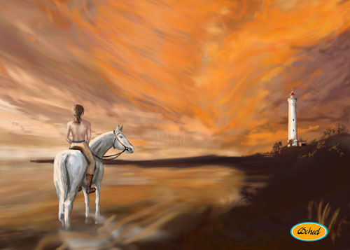 Charlotte Scheel gameart game art koncept kunst concept art vand strand hav lighthouse hest horse fyr