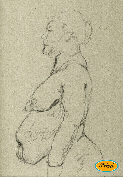 fyldig kvinde set fra siden woman seen from the side drawing tegning