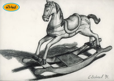 toy horse legetøj gyngehest tegning drawing charlotte scheel